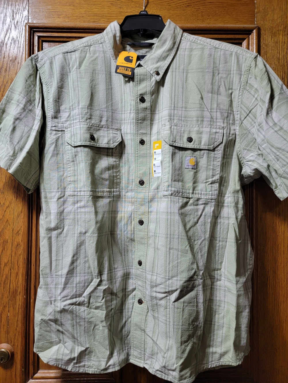 Carhartt Men's Short-Sleeve Plaid Button-Down Shirt - Light Green XL